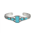Wu's 2022 New European and American Bohemian Style Retro Turquoise Carved Hollow Geometric Bracelet Opening Adjustable Bracelet