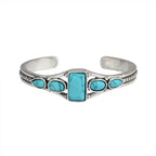 Wu's 2022 New European and American Bohemian Style Retro Turquoise Carved Hollow Geometric Bracelet Opening Adjustable Bracelet