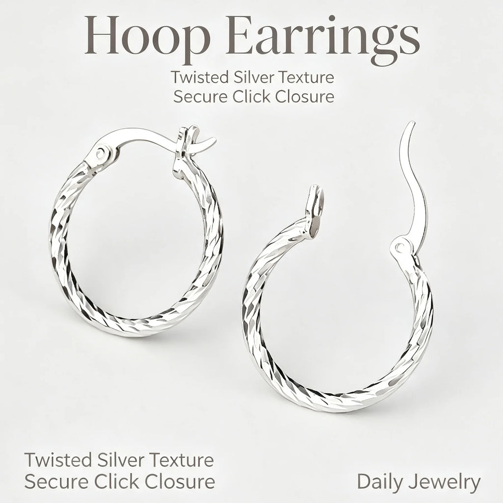 925 Sterling Silver Twisted Hoop Earrings Shiny Polished Textured Circle Earrings Hypoallergenic Premium Women Fashion Jewelry