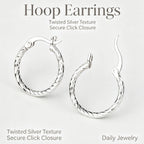 925 Sterling Silver Twisted Hoop Earrings Shiny Polished Textured Circle Earrings Hypoallergenic Premium Women Fashion Jewelry