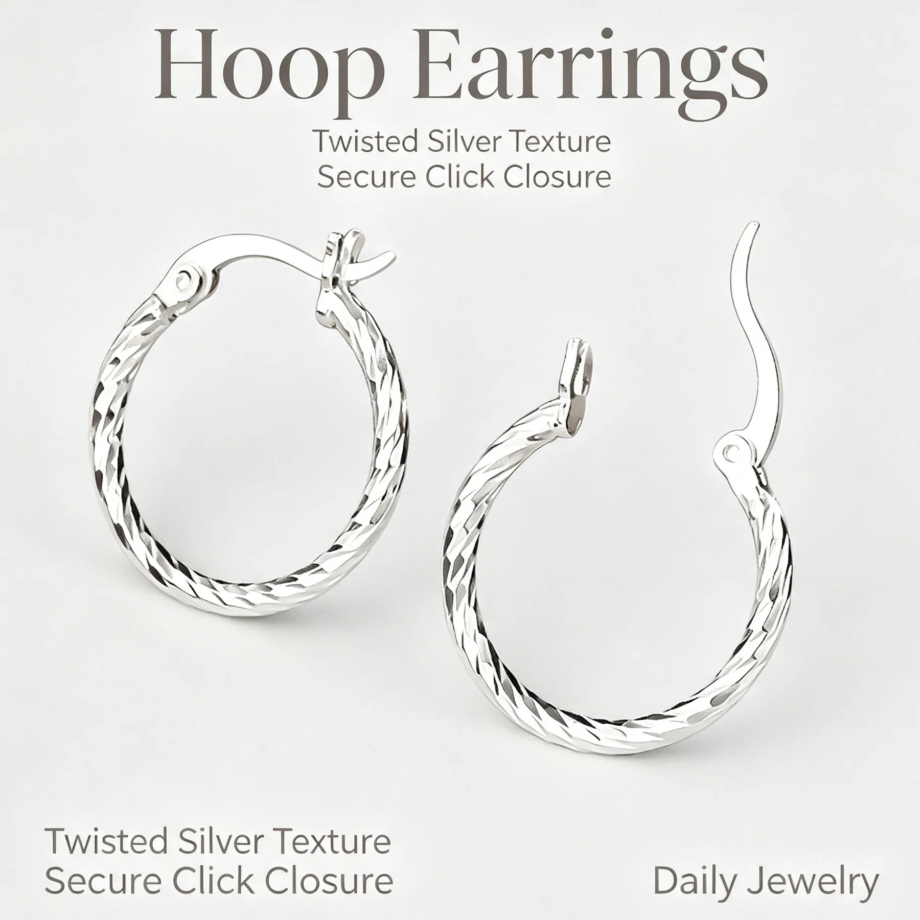 925 Sterling Silver Twisted Hoop Earrings Shiny Polished Textured Circle Earrings Hypoallergenic Premium Women Fashion Jewelry