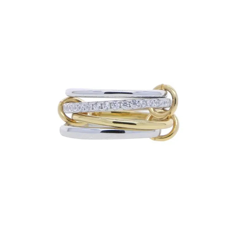 Ring Interlocking Stacked Multi-Layer Stainless Steel Ring Jewelry Copper Zircon Hand Jewelry