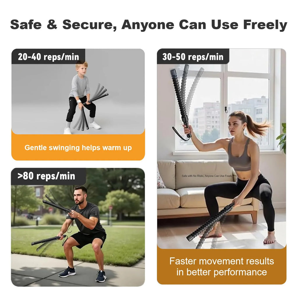 New Upgraded Spring Rubber Coated Ropeless Battle Rope Unisex Portable Detachable Fitness Elastic Stick Full Body Workout Fat Burning Core Training Home Gym Outdoor Sports Exercise Resistance Training Stick for Men Women Begi mbzr