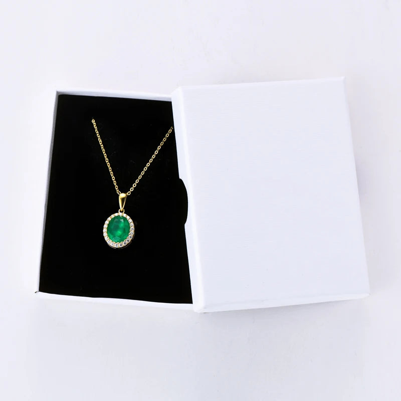 Elegant Artificial Emerald Pendant Necklace Round Oval Cut Women 925 Sterling Silver Chain GreenColor Waterdrop Necklace Jewelry mbzr