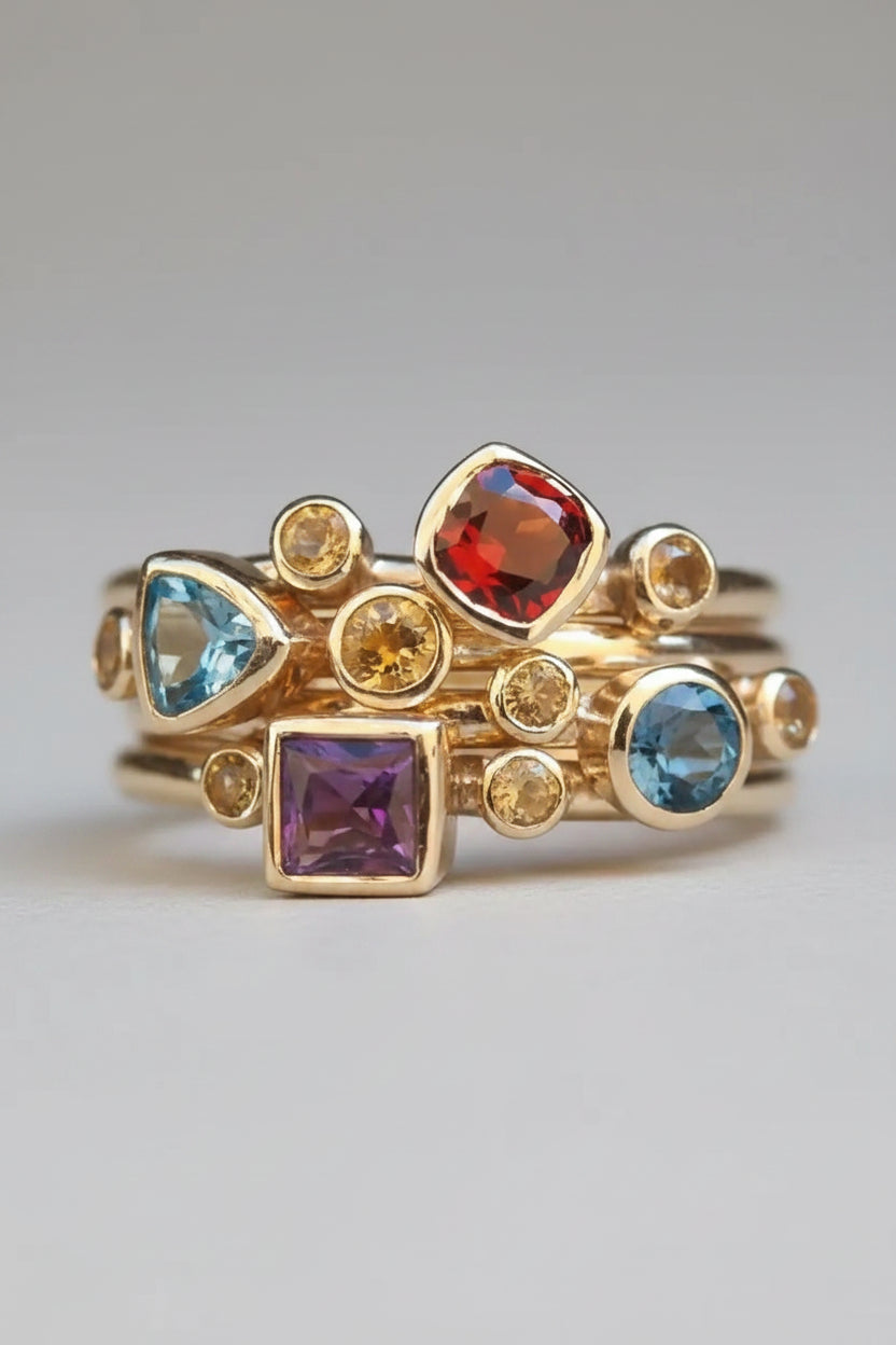 Multi Color Cubic Zirconia Stacking Ring Set For Women Fashion Jewelry Gift mbzr