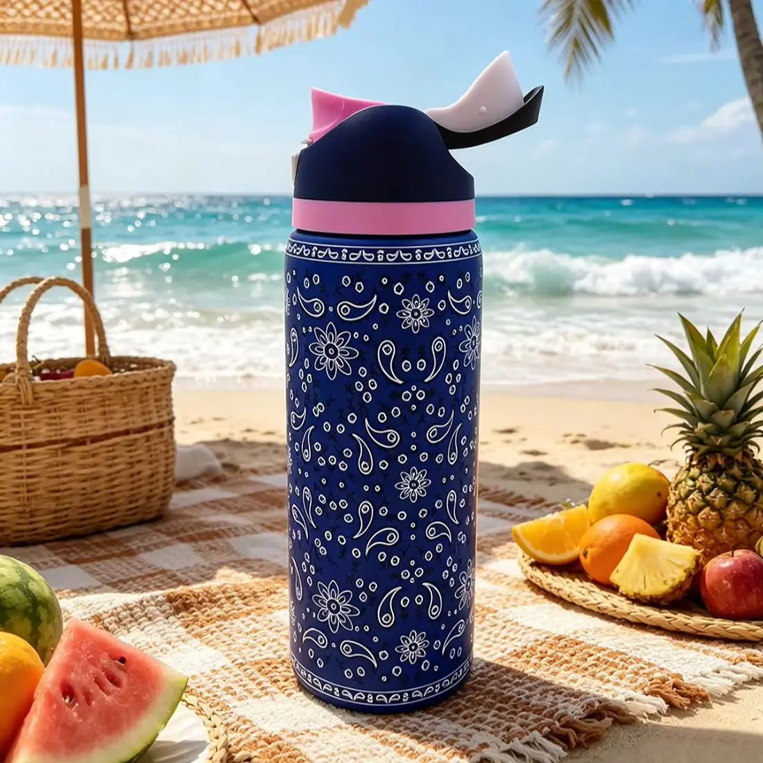 Owalaa cashew nut pattern 32oz/945ml stainless steel insulated water bottle with straw,for daily sports outdoor,perfect gift mbzr