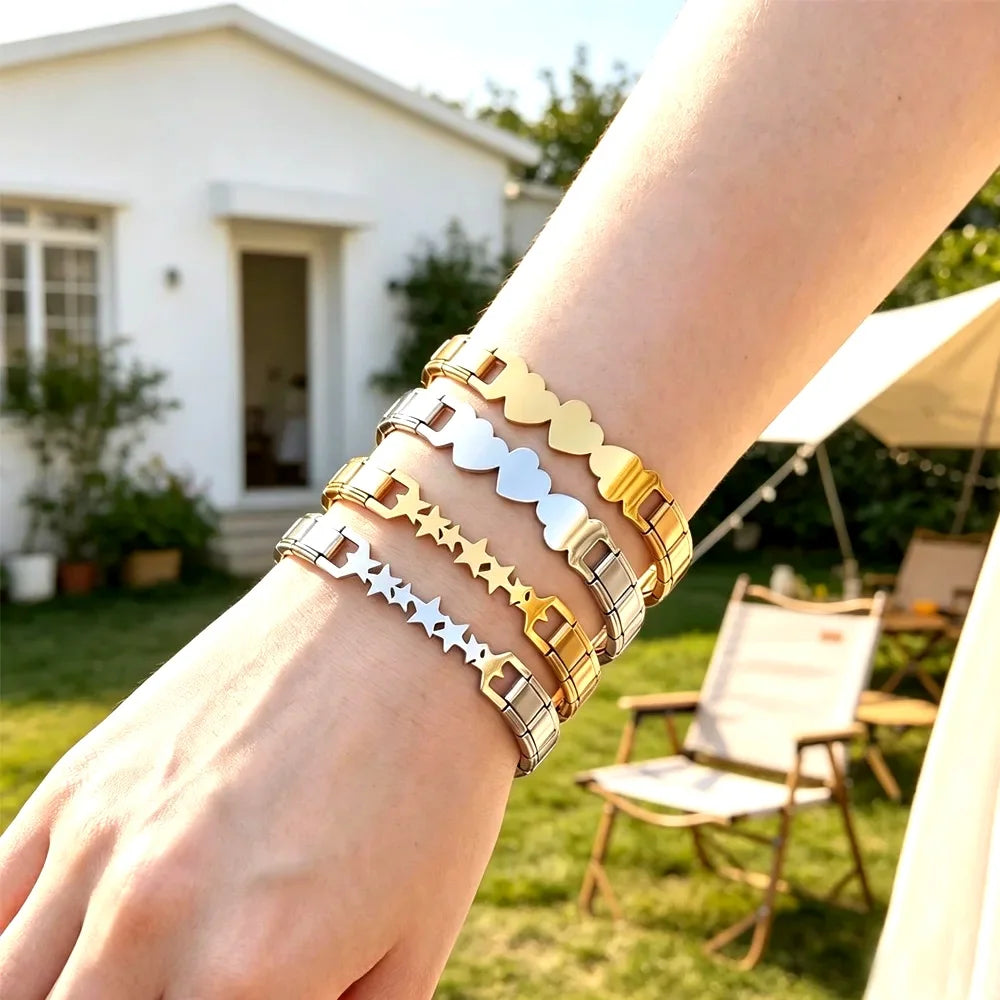 Italian Charm Link for Women Men 9mm Width Silver Gold Color Chain Stainless Steel Bracelet on Hand DIY Making Jewelry Wholesale