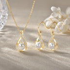 OXTAO 8-9mm Pearl Necklace& Earring Jewelry Set 14K Gold Filled Moissanite Infinity Charm Necklaces Wedding Promise Band Jewelry