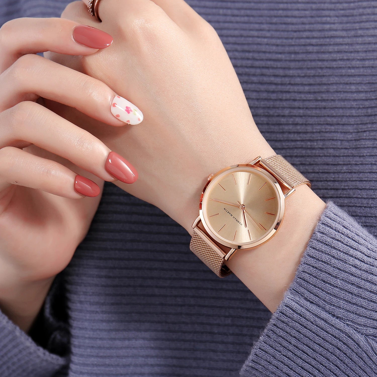 HANNAH MARTIN Top Brand Hot Selling Original Quartz Watch Women Simple Elegant Steel 36mm Japanese Movement Clock Banquet Matching & Work Leisure Watches Ladies Clock Local Watch Women Mesh with Quartz Movement Original Ladie