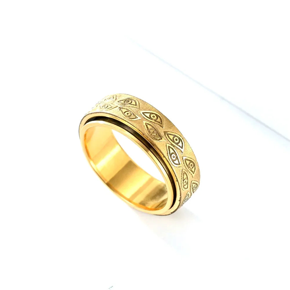 Anti Stress Stainless Steel Spinner Rings For Men Carved Demon Eye Rotatable Fidget Anxiety Joint Ring Jewelry Bague Homme