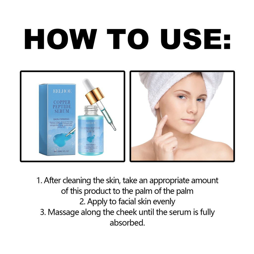 EELHOE 30ml Copper Peptide Facial Serum Moisturizing Firming Face Skin Increase Elasticity Anti Wrinkle Lines Daily Facial Care mbzr