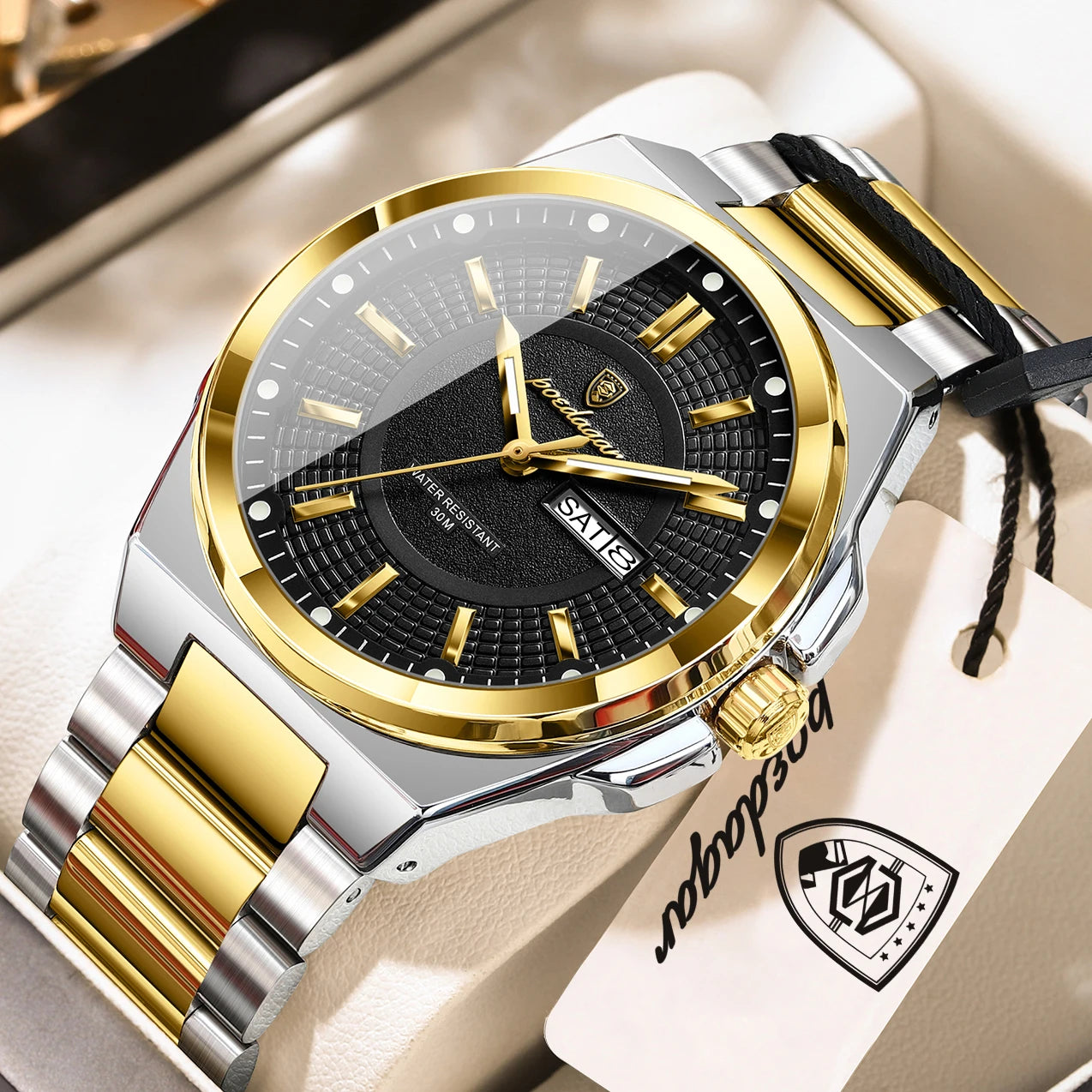 POEDAGAR Original Business Quartz Men Wristwatch High Quality Stainless Steel Waterproof Luminous Stylish Man Watch Date Week Fashion Casual Men's Watches