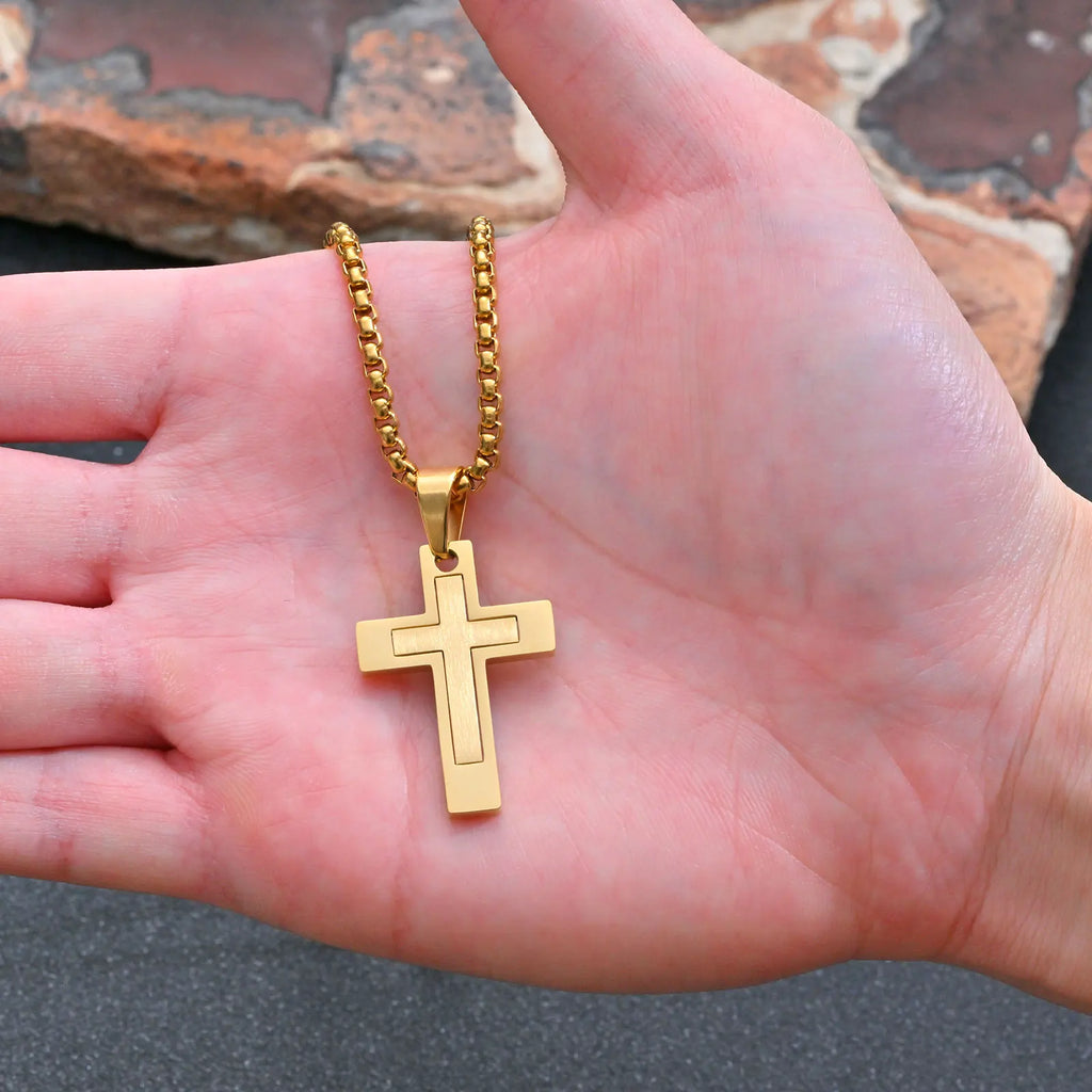 Cross Pendant Necklaces for Men Boys,Waterproof Stainless Steel Necklace,Christian Religious Faith Prayer Jewelry Gift mbzr