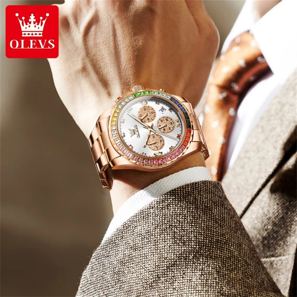OLEVS 2939 Luxury Quartz Movement Rainbow Di Watch For Men 24-hour Display Minute Timing Single Calendar Window Luminous 30M Waterproof Watch mbzr