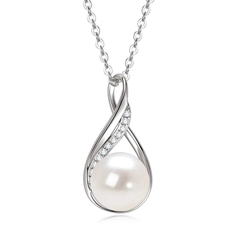 OXTAO Natural Freshwater Pearl Infinity Pendant Jewelry Moissanite Charm Necklaces