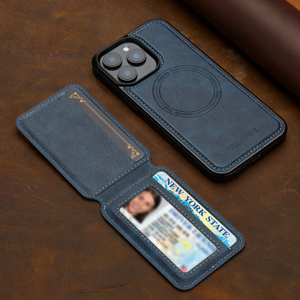 2 in 1 Detachable Leather iPhone Case with Card Pocket - Magnetic Cover for iPhone 17 pro Max 17 Air 15 14 13 12 11 pro Max