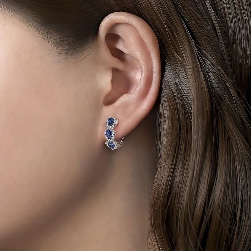 1 Set Glimmering Blue Crystal Round Earrings - Elegant Simple, Unique Design, Banquet Party Style - Ladies' Present Jewelry