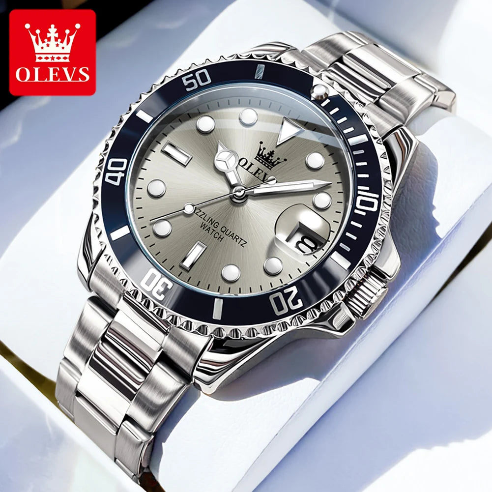 OLEVS 5885 Brand original authentic watches for man luxury Gift Box Steel band calendar quartz men's watch mbzr