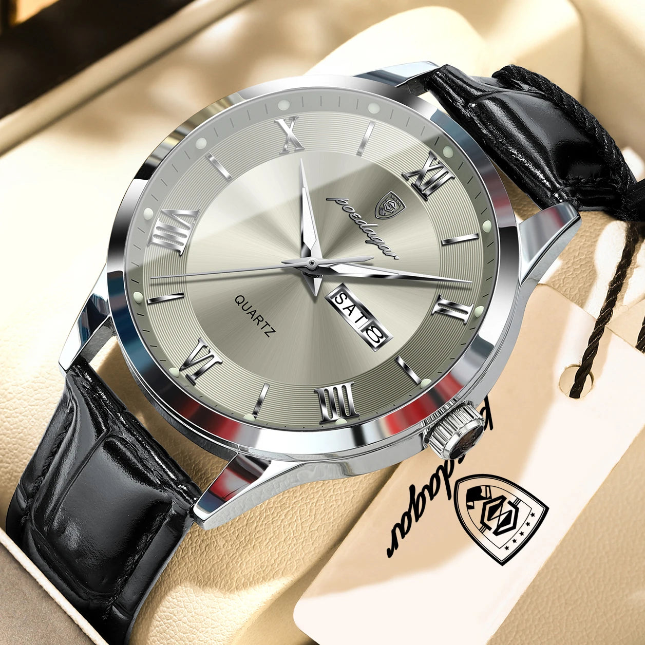POEDAGAR Original Fashion Men's Watches Leather Date Week High Quality Quartz Men Wristwatch Waterproof Luminous Business Watches For Man Male Reloj