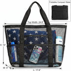Mesh Beach Bag Family - Large Tote Bag 9 Pockets for Swim Pool Toys Cruise Beach Vacation Essentials mbzr