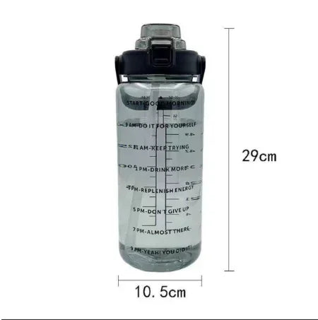 2L Straw Water Bottle Large Capacity Plastic Water Cup Portable Drink Bottle With Time Marker For Outdoor Sports mbzr