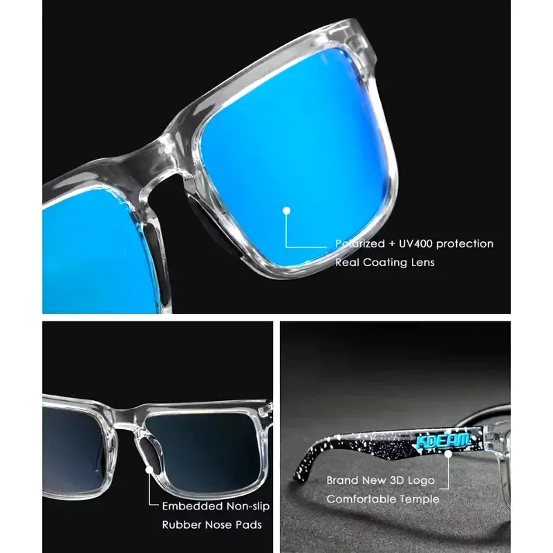 New KDEAM Brand High Quality Square Sunglasses for Men Sports Polarized Sun Glasses 2026 Reflective Coating Colorful Lens UV400