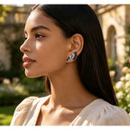 Dainty Silver Color Blue Crystal Feather Ear Climbers Trendy Pear Cut Zirconia Crawler Earrings Daily Wear Fine Jewelry Anniversary Gift