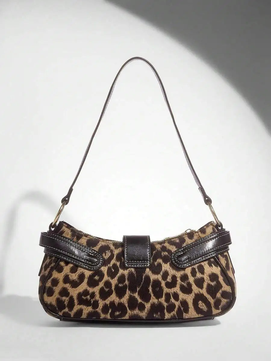 Women's Leopard Print PU Leather Saddle Shoulder Bag