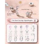 14 Pairs Hypoallergenic Flat Back Earrings for Women-Surgical Stainless Steel Earrings for Sensitive Ears-Cute Flatback Stud Earring Set Small Hoops Cartilage Earring Stacks
