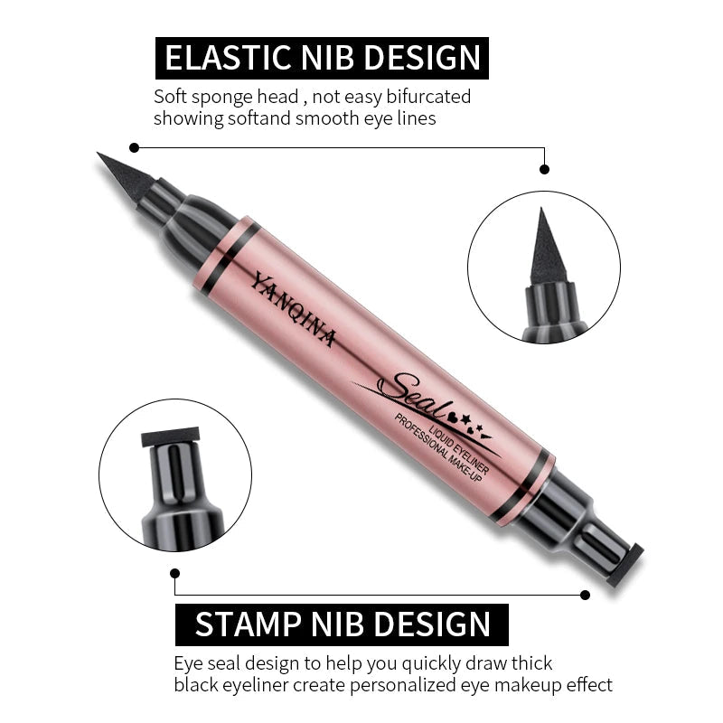 Women's Double-Headed Stamp Eyeliner Large-Capacity Liquid Black Winged Cat-Eye Makeup Tool Waterproof for Eye Beauty mbzr