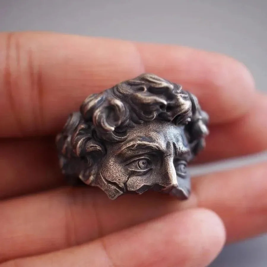 Retro Half Face David Adjustable Open Ring For Men Punk Gothic Edgy Copper Jewelry Unisex Accessories Renaissance Art Gift