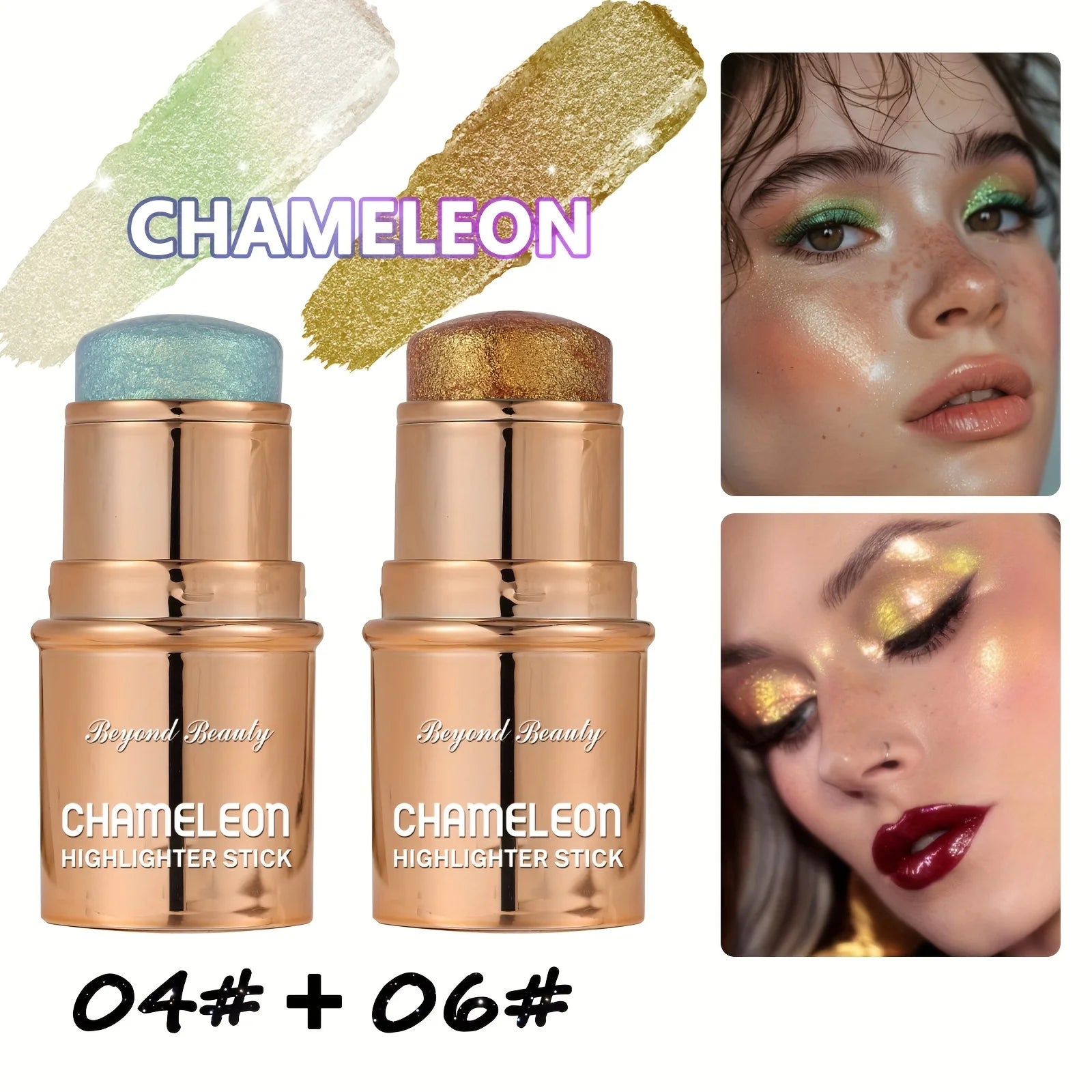 2PCS Chameleon Holographic Glitter Shimmer Highlighter Stick, Makeup For Face And Body, Highly Pigmented, mbzr