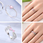 Anillos Apilables de Plata Esterlina 925 (Nuevos) – Lazo Rosa + Corazón (Tema Amor), Adecuados para Mujer y Chica mbzr