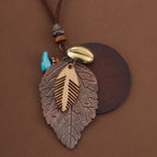 3 Pieces/set Bohemian Ethnic Style Carved Pattern Leaf Pendant Necklace Earrings Women's Retro Trendy Holiday Accessories Gift