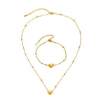 Stainless Steel Stereoscopic Heart Pendant Necklace Bracelet Jewelry Set Simple Fashion Commuter For Women Jewelry Gift