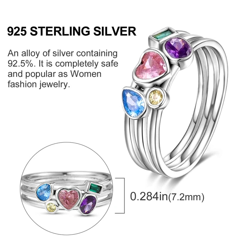Original 925 Sterling Silver Ring Colorful Diamonds Cubic Zircon Finger Ring for Women