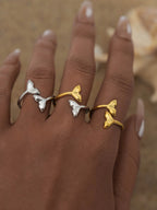 Fish Tail Stainless Steel Rings for Women New Design Metalic Texture 18 K Plated Finger Ring Waterproof Beach Vacation Jewelry