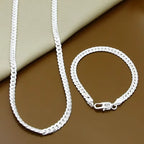 Fine Brands 5MM Flat Chain 925 Sterling Silver Bracelets Necklaces Jewelry Sets for Men Women Fashion Wedding Gifts