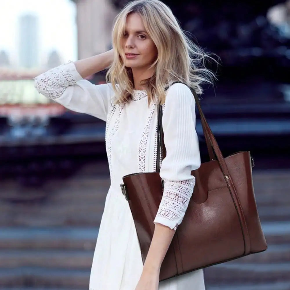 Women's Vintage Faux Leather Bucket Tote Bag & Satchel