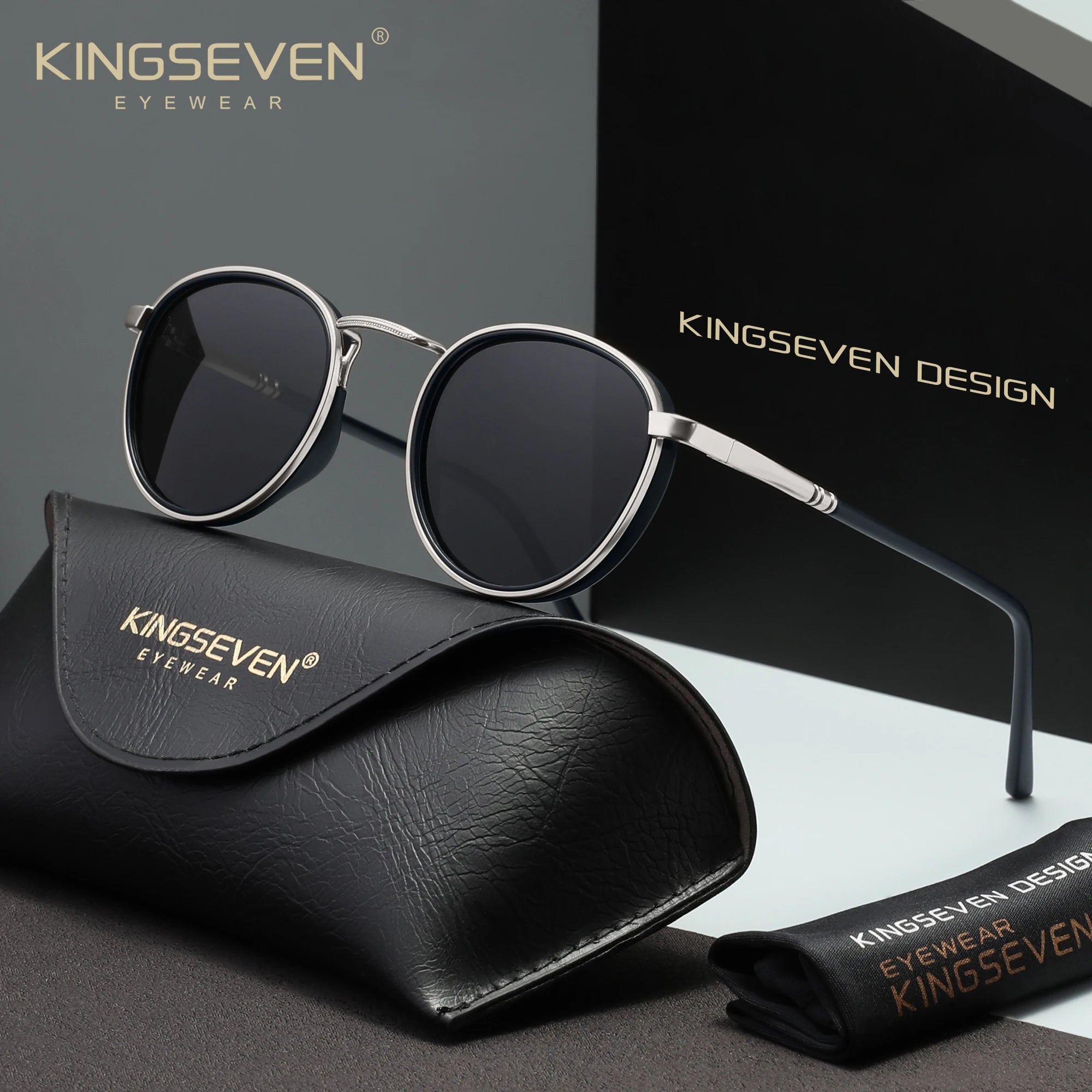 KINGSEVEN Original Causal Round Frame Sunglasses Fashion Men Polarized UV400 Luxury Retro Women Driving Summer Oufdoor Glasses