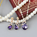 COLORFUL BLING Rose Gold Teardrop Infinity Pendant Necklace Dangle Earring Bridal Pearl Jewelry Sets