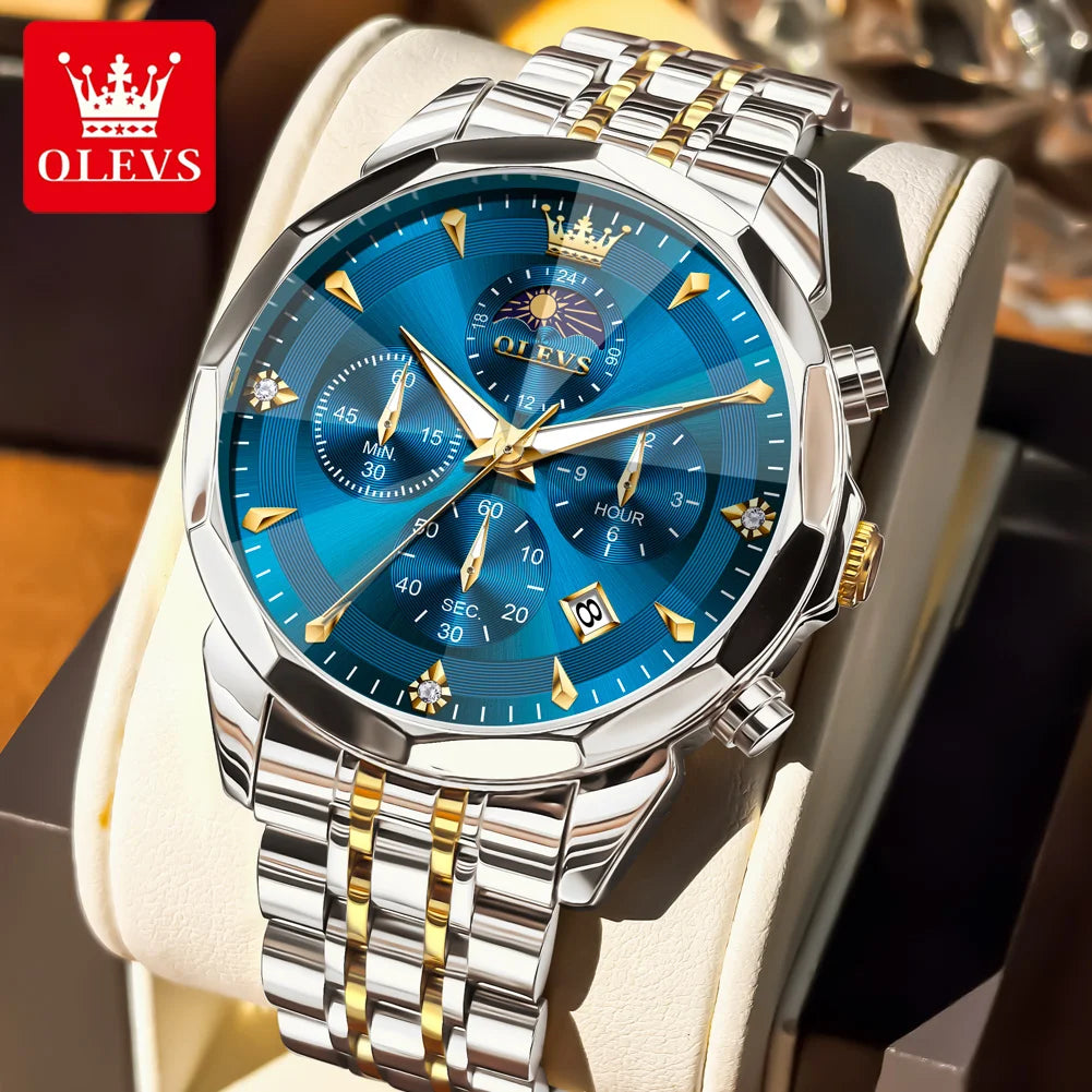 OLEVS 3673 Original Fashion Moon Phase Men's Watches Waterproof Chronograph Quartz Watch Stainless steel Calendar Wristwatch mbzr