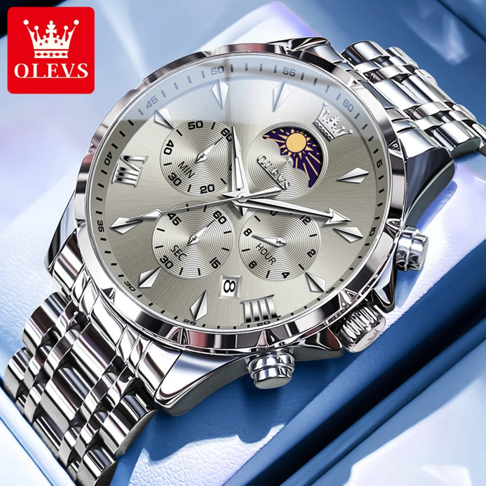 OLEVS 3653 Moon Phase Men Watch Luxury Brand Quartz Watch Fashion Original Waterproof Luminous 24-hour Automatic Date Men Watch mbzr