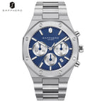 SAPPHERO Men’s Chronograph Quartz Watch 50M Waterproof Stainless Steel Sport Business Luxury Wristwatch Blue Dial