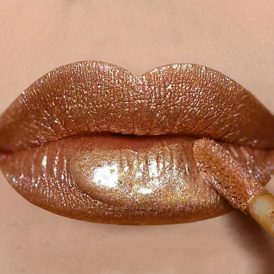 2024 Liquid Lipstick Chewy Golden Metallic Lip Gloss Shimmer Texture Golden Bling Glitter Lipstick Suitable Makeup Face Paint mbzr