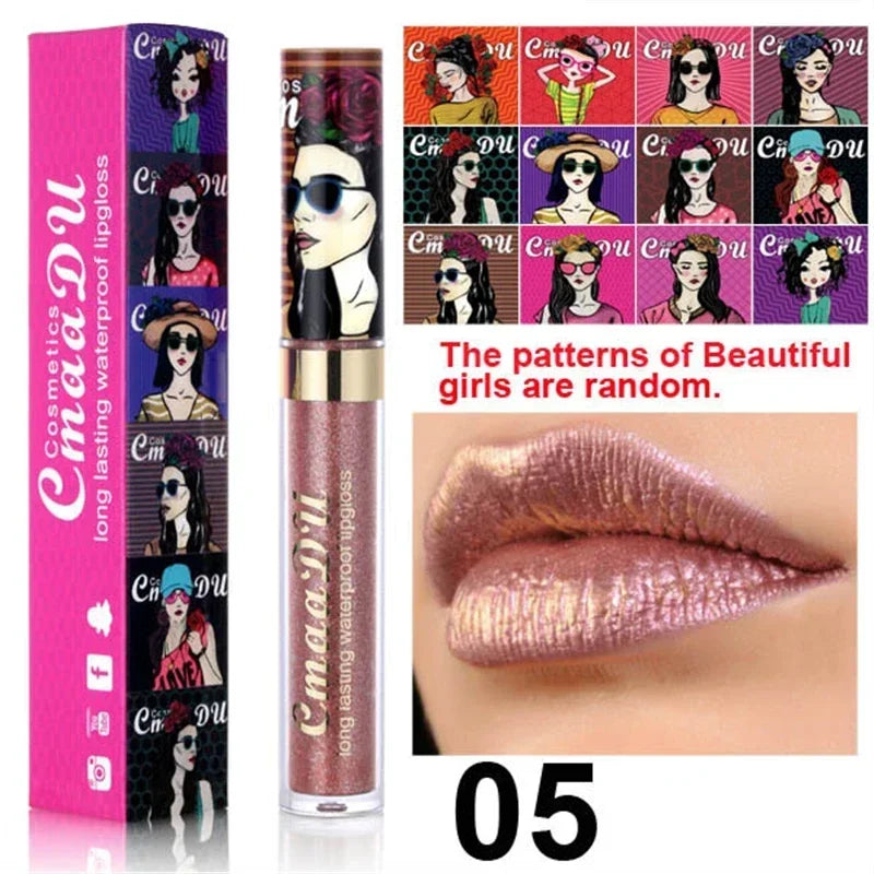 Gold Flash Liquid Lipstick Shimmer Lip Gloss Beauty Girl Diamond Glitter Lip Tint Waterproof Long Lasting Lipsticks Makeup mbzr
