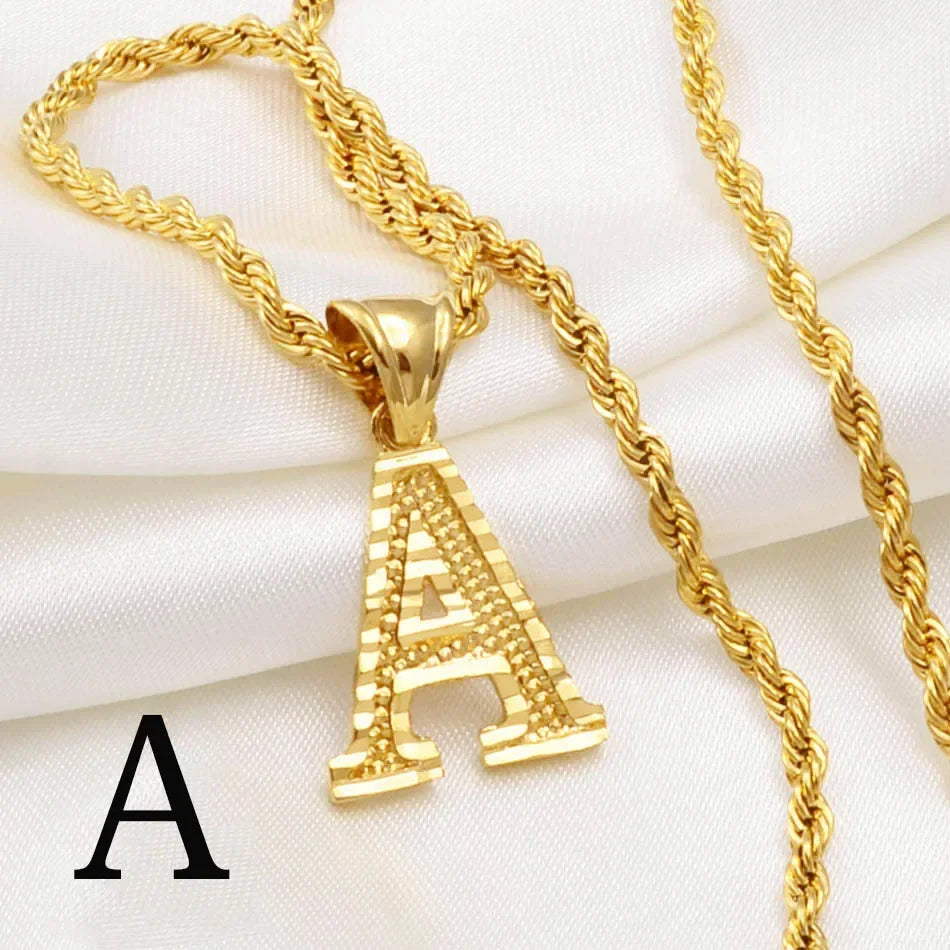 A-Z letter necklace, men's and women's gold-plated initials pendant rope chain, English letter jewelry Daily WearO mbzr
