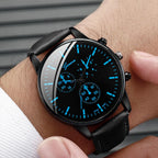 3PCS/Set Men Business Watches Casual Leather Band Analog Male's Quartz Watch Necklace Bracelet Set mbzr