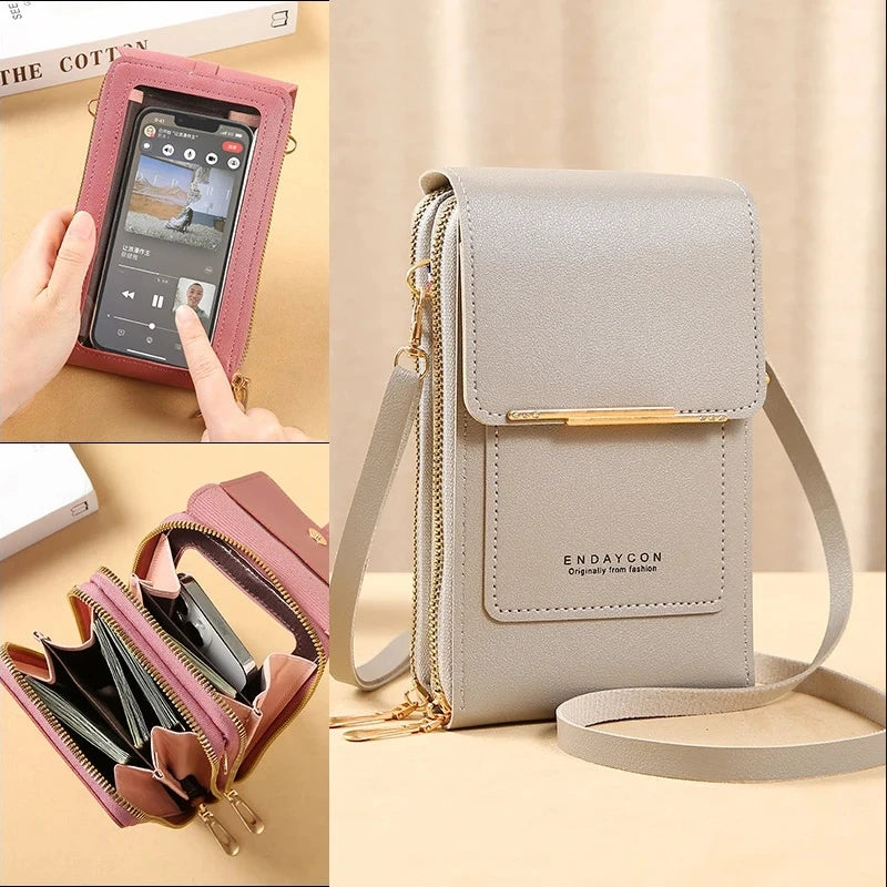 Crazy Bag Fashion Touch Screen Lock Cell Phone Bag Women's Mobile Phone Card Holder Crossbody Shoulder Bag mbzr