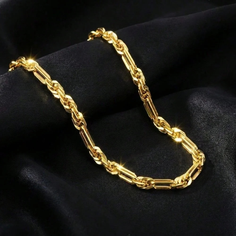 2pcs Men's Miami Cuban Link Chain Necklace and Bracelet Set, 14K Gold Plated Stainless Steel Milano Rope Chain Jewelry, Waterproof Anti-Tarnish Hypoallergenic Shiny Hip Hop Gift for Daily Wear